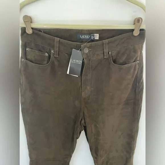 Ralph Lauren Olive Green pants 100% goat suede size 10 NWT - Picture 4 of 13
